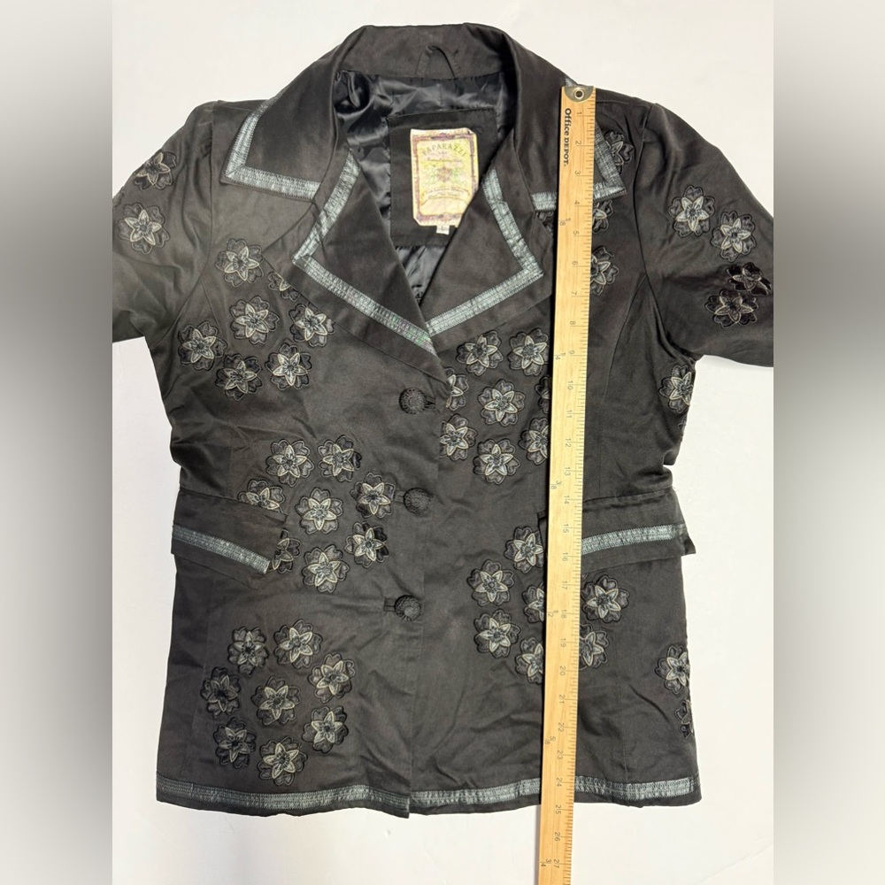 Vintage Paparazzi Chic Black Embroidered Women's button up jacket size L - Picture 7 of 14